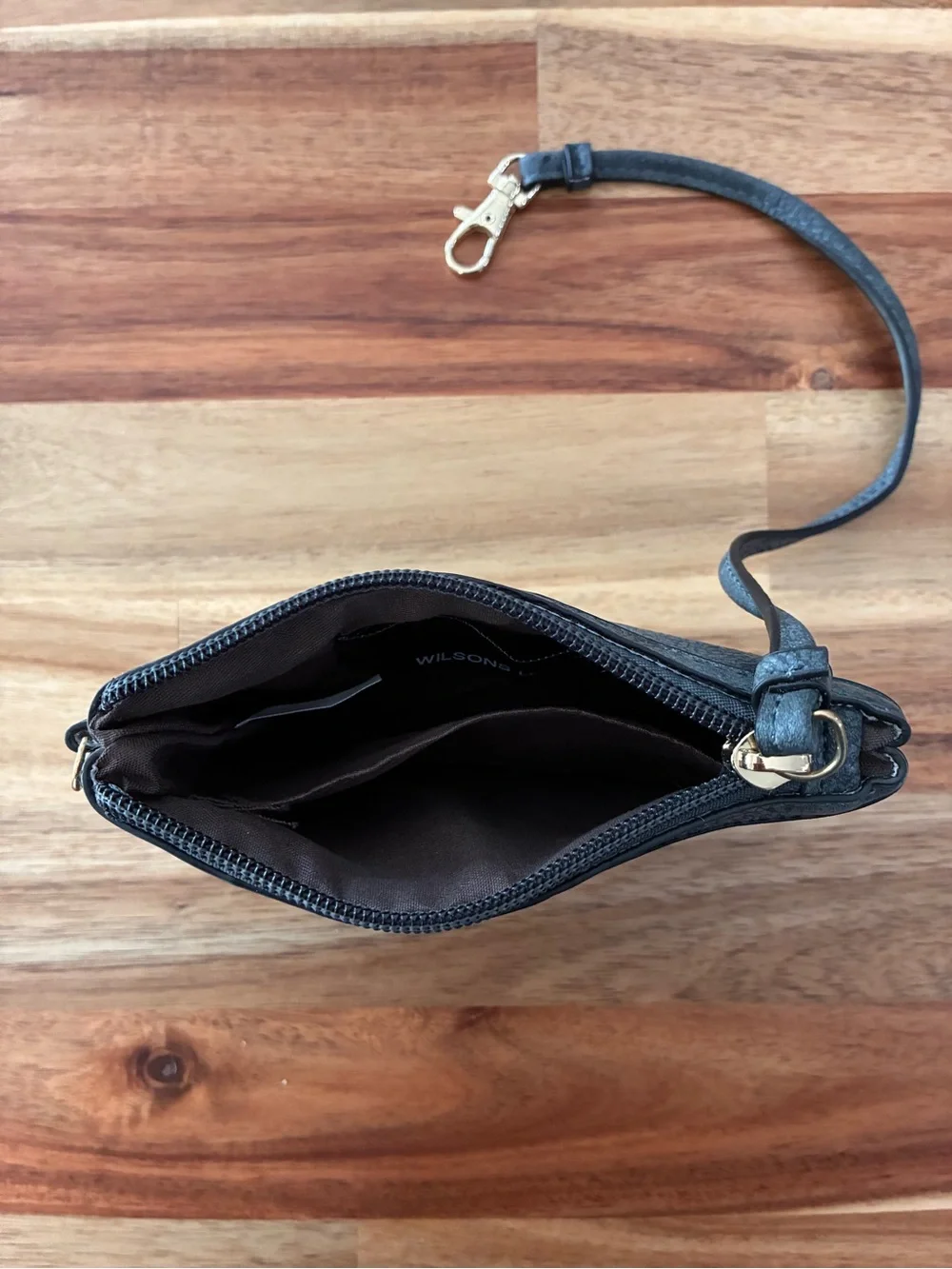 Wilsons Leather Wristlet Purse Wallet Clutch Gray Pebbled Leather